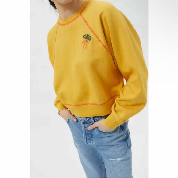 Kimchi Blue Grow Your Own Way Yellow Embroidered Carrot Long Sleeve Sweatshirt - Picture 3 of 7